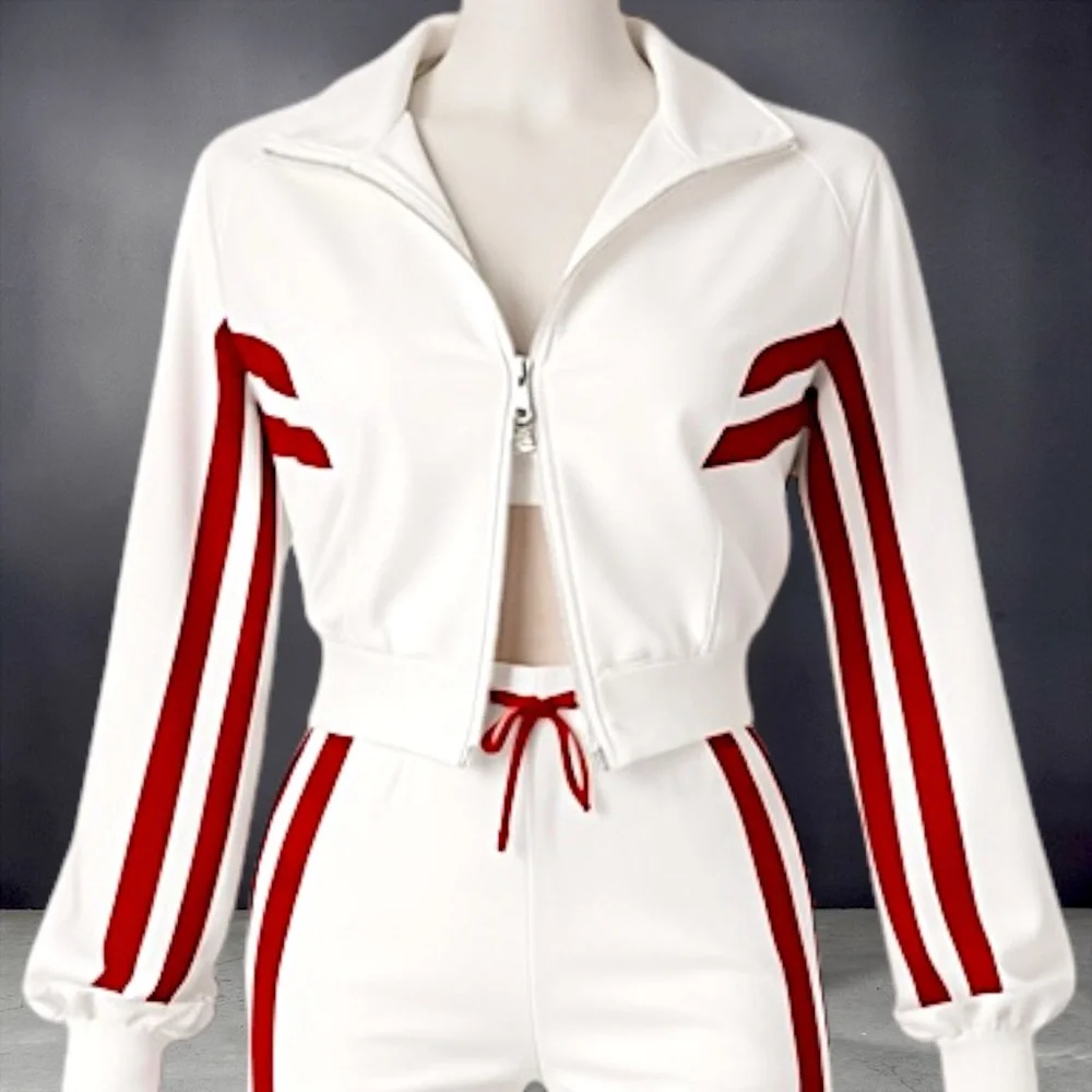 New Y2K White & Red 2-Piece Tracksuit Pants Set